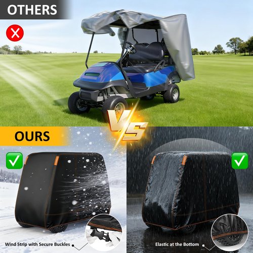 Falafa Golf Cart Cover 6 Passenger, Heavy Duty 420D Waterproof All Weather Protection, Universal Fit for EZGO Club Car Yamaha with Storage Bag & Reflective Strips