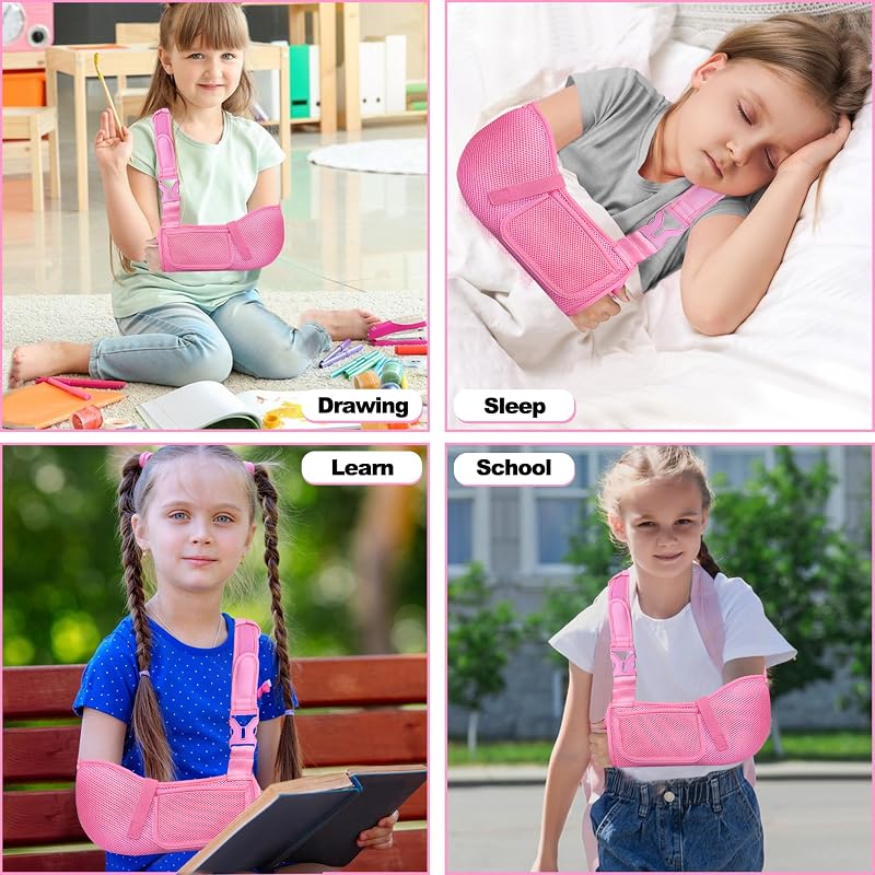 Kids Arm Sling Mesh Medical Sling with Adjustable Shoulder Pad - Breathable Pediatric Arm Support (Pink XX-Small)