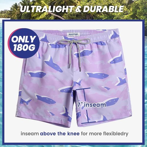 Maamgic Men's Swim Trunks - Quick Dry Bathing Suits with Mesh Lining | 7-Inch Length, Fun Design
