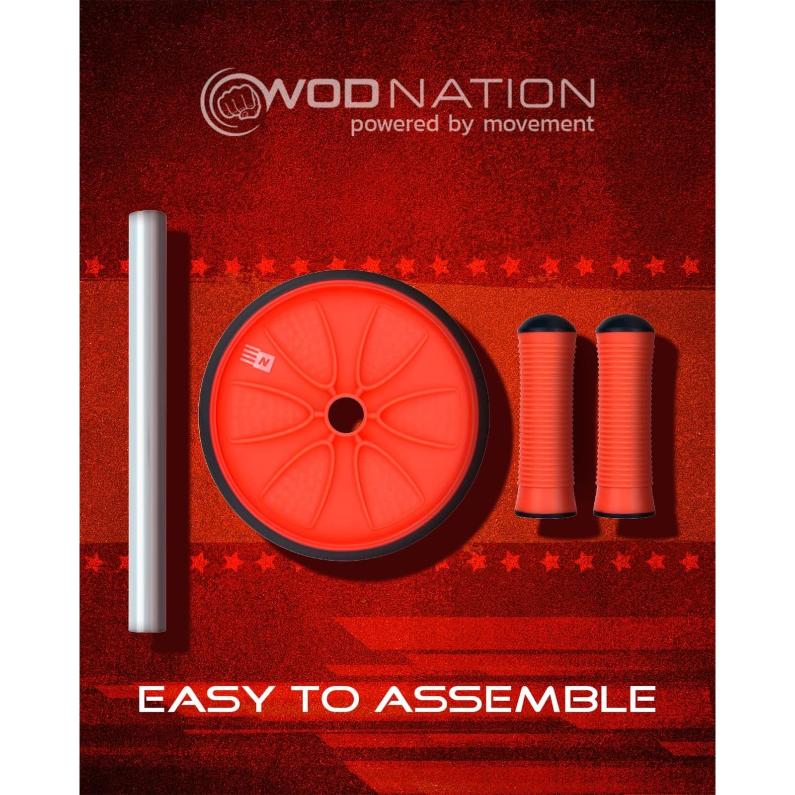 WOD Nation Ab Roller - Black & Red, Modern Core Fitness Equipment for Home Gym & Travel - Ab Wheel for Workout & Core Stability