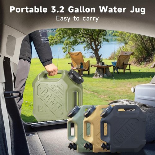 ASIEIT 3.2 Gallon Water Jug with Spigot, Portable Water Tank BPA Free, Leak-Proof Water Containers for Camping Water Storage Containers for Emergency Outdoor Hiking Picnic, Green/Black/Yellow