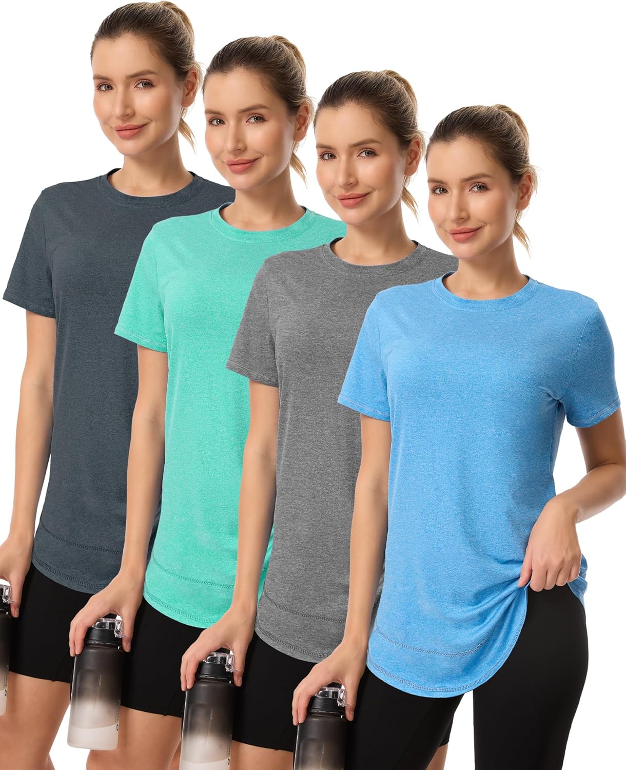 Skiennix Women's Workout Tops - UPF 50+ Sun Protection, Quick Dry, Loose Fit - 4 Pack