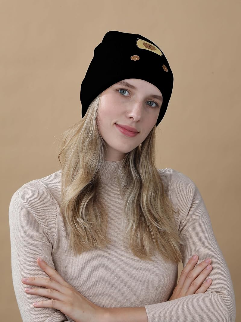 Capybara Embroidered Knit Beanie - Funny Capybara Gift for Women & Men, Variation Black1