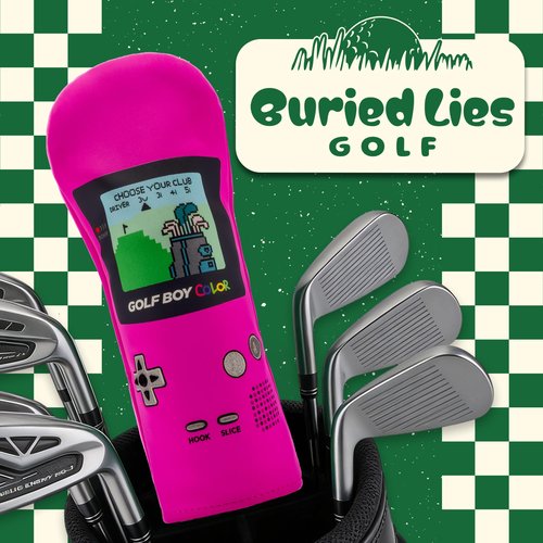 Buried Lies Golf Fairway Wood Headcover - Fur Lining, Vegan Leather, Standard Fit - Golf Club Covers, Funny Golf Accessories for Men & Women - Golf Boy Pink