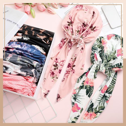 Halfchet 8 Pcs Chemo Headwear for Women Pre Tied Cancer Scarf Caps Soft Cotton Elastic Head Scarf Turbans for Patients Hair Loss Cover Hat