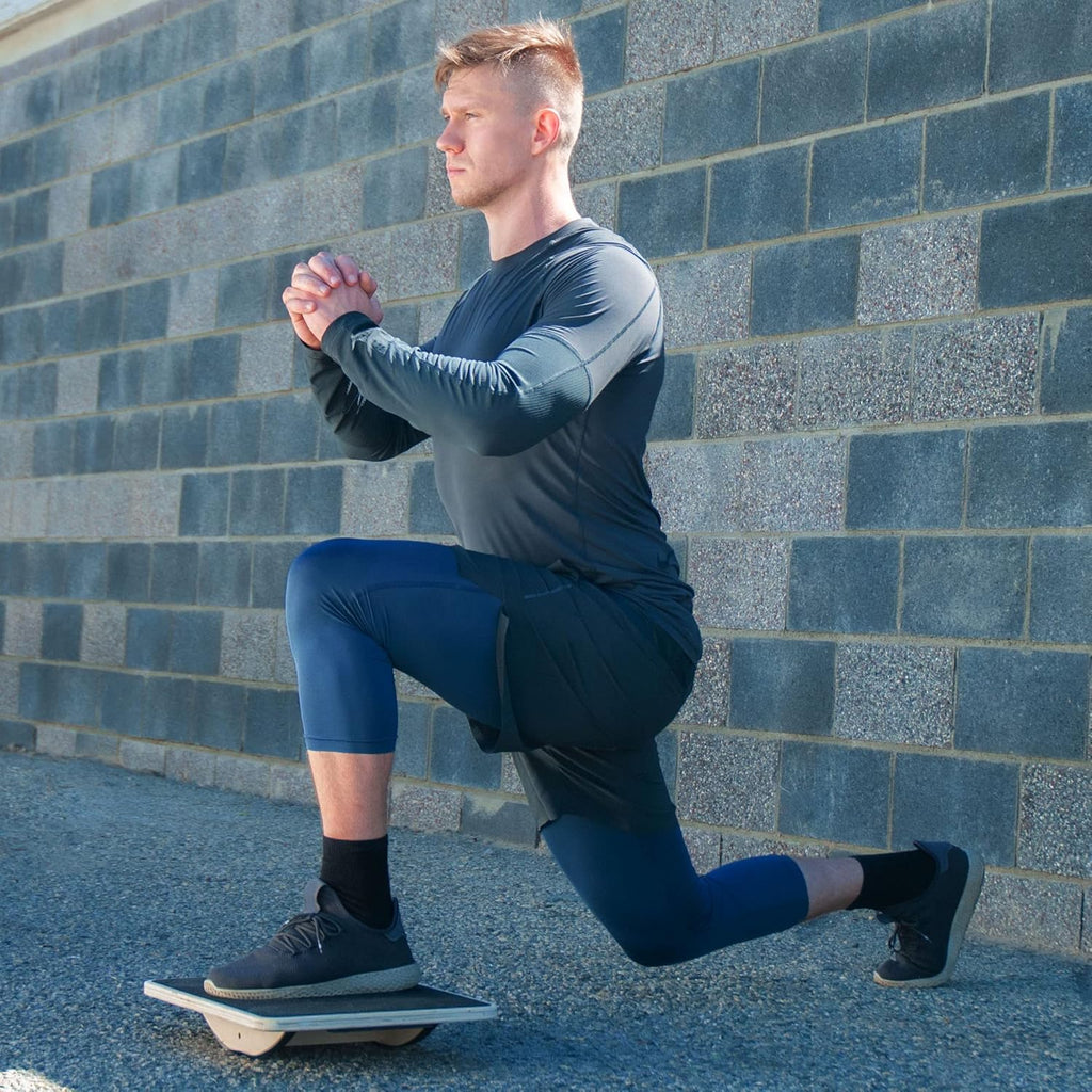 ProsourceFit Wooden Rocker Balance Board - Anti-Slip Core Trainer for Stability | 17.5in Black