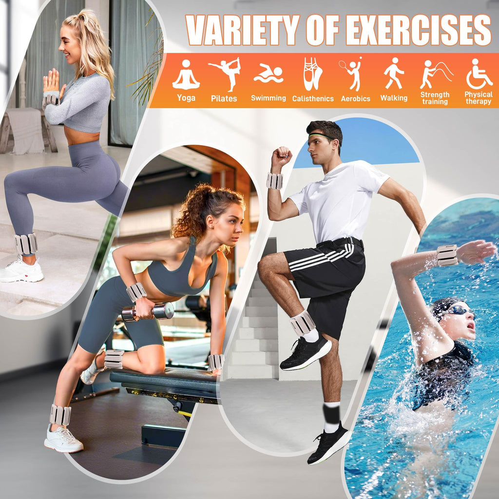 BECOJADDE Ankle Weights Set of 2 (1 lb/2 lb Each) for Women Men Adjustable Wrist Bracelet for Home Gym Weighted Bangles Wristbands Leg Arm Weights for Walking Swimming Running Pilates Yoga Gym