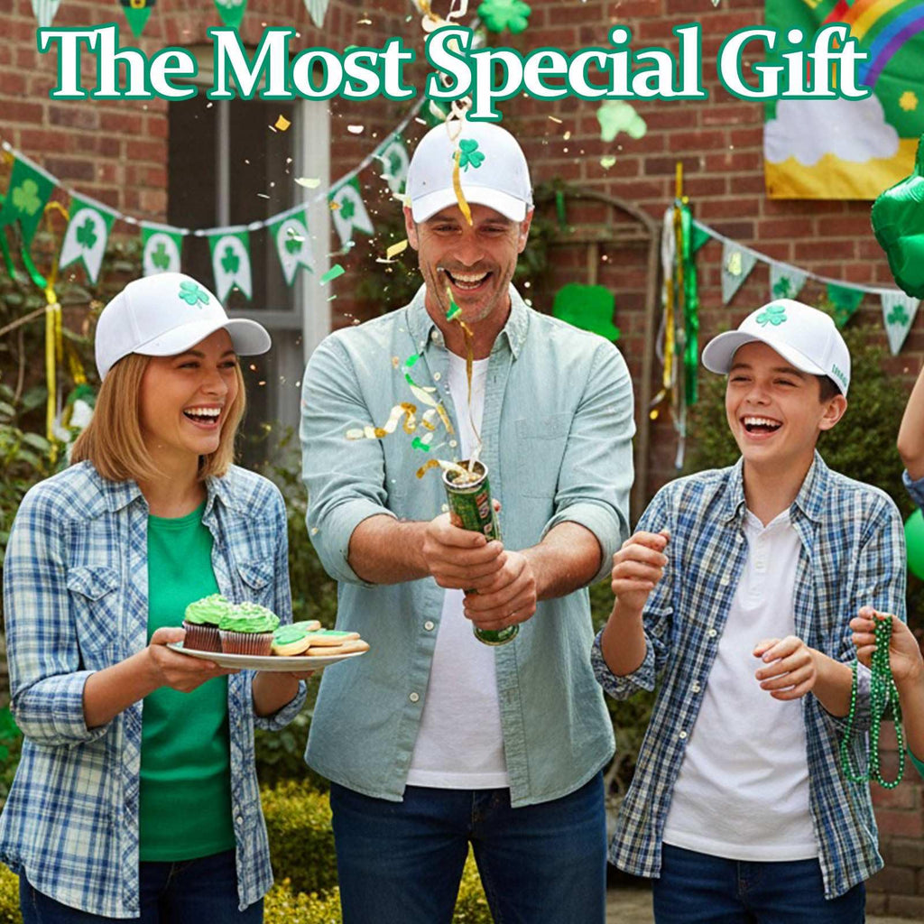 St Patricks Day Shamrock Baseball Cap Embroidered Clover Hat,Adjustable Irish Trucker Hat St. Patrick's Day Caps for Men Womenn,White