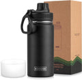 Koodee 16 Oz Stainless Steel Water Bottle - Double Wall Vacuum Insulated | Leakproof Spout Lid (Black)