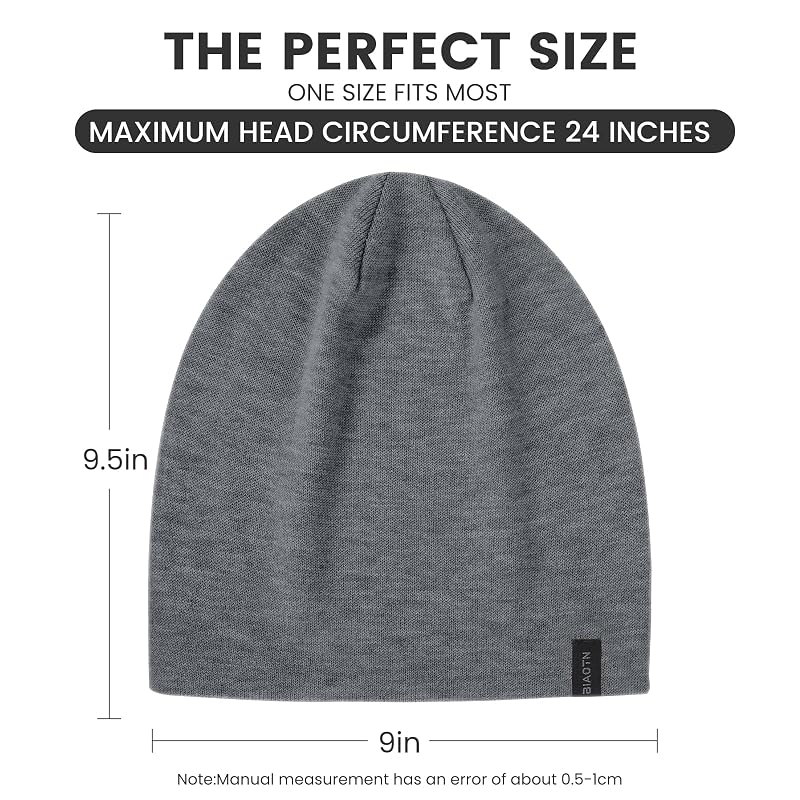 Wool Blend Beanie 2-Pack - Lightweight Slouchy Knit Hats, Black/Graphite