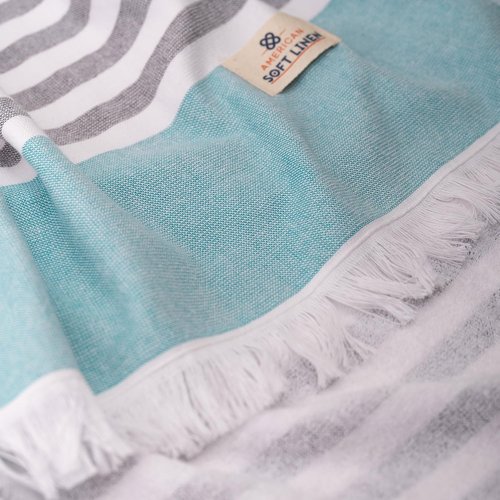 American Soft Linen 100% Cotton Turkish Peshtemal Beach Towels - 4 Pack, 35"x60", Sky Blue for Pool & Beach Use