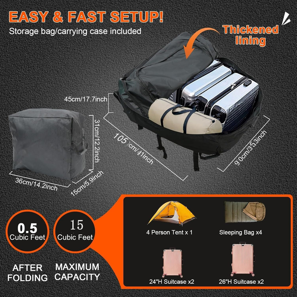 Skiennix Waterproof Car Rooftop Cargo Carrier Bag - 15 Cubic Feet Capacity | Durable Roof Top Storage Solution