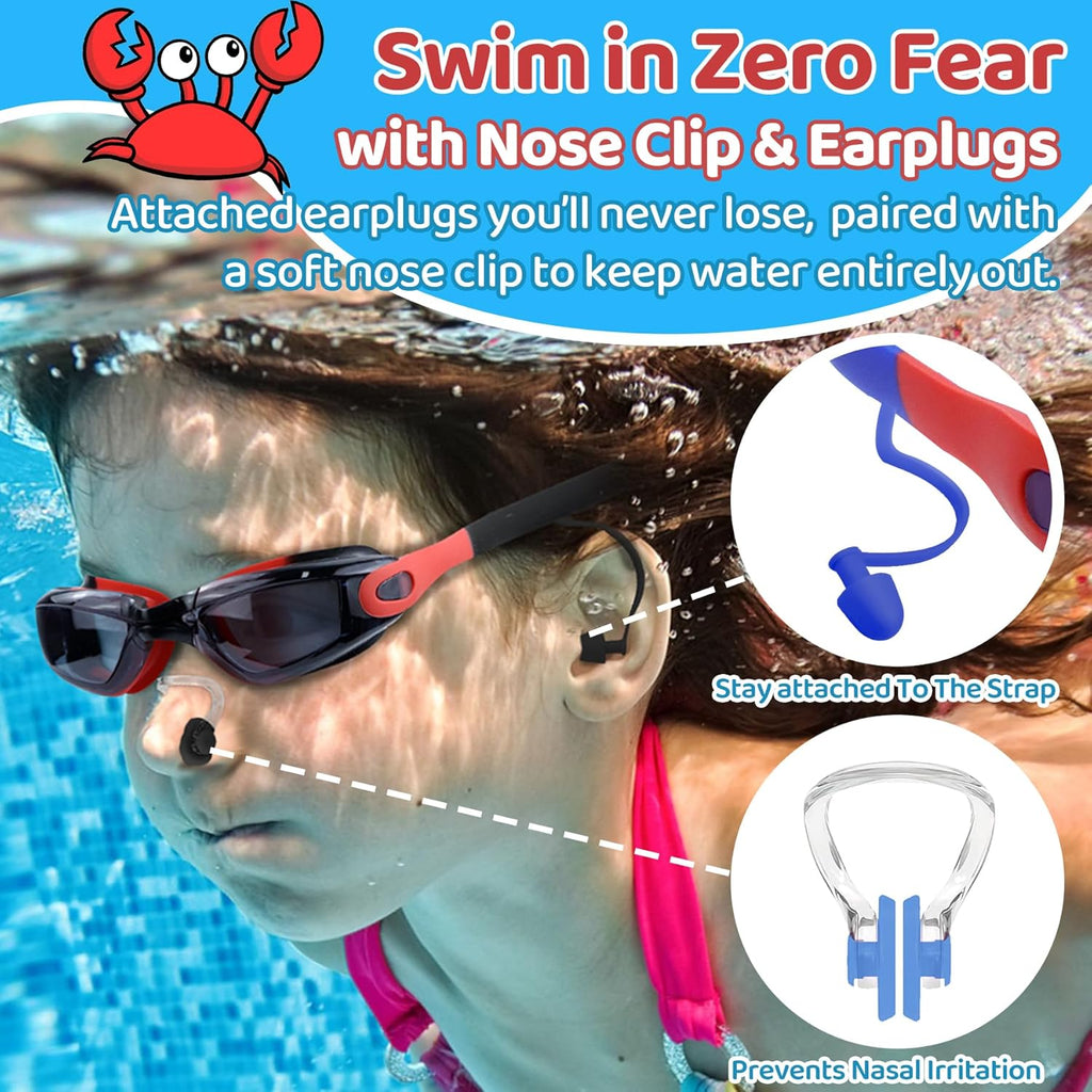 Vvinca Swim Goggles - Anti-Fog & UV Protection | No Leak Design for Kids Ages 3-15 (2 Pack)