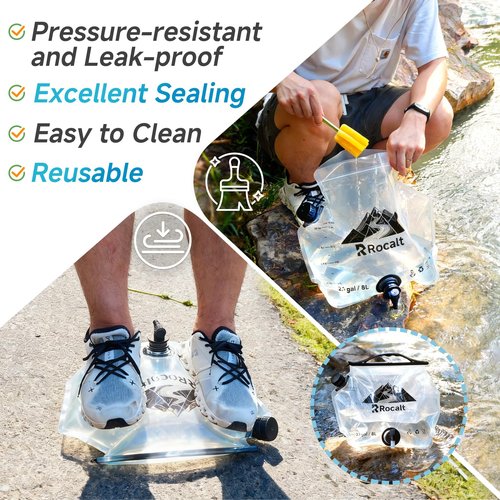 Rocalt 2 Pack Collapsible Water Container with Spigot, 2.1 Gallon Foldable Camping Water Storage, BPA Free Emergency Water Container with Wide Mouth Opening for Survival & Disaster Preparedness