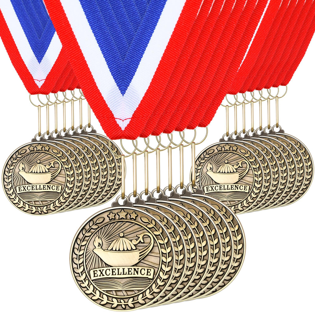 Quelay 100 Pcs 2'' Award Medals Bulk Gold Winner Medals with Neck Ribbons Metal Trophy Award Prize Gift for Tournaments, Competitions, Party, Kids and Adults (Excellence)