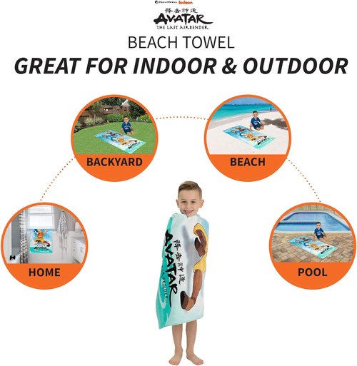 Franco Avatar The Last Airbender Cotton Bath Towel - Super Soft, 58 x 28 Inches