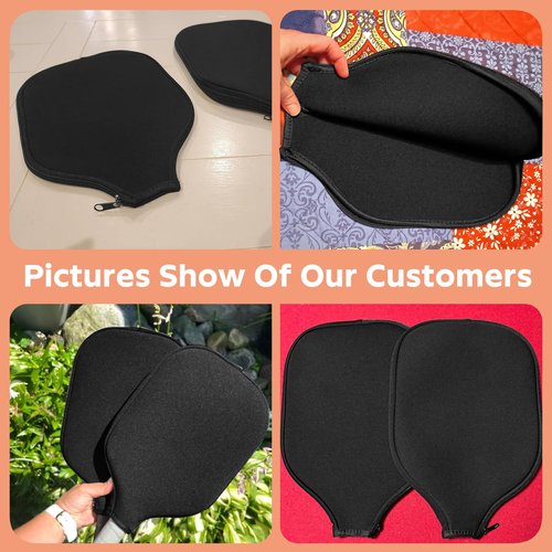2 Pcs Pickleball Paddle Covers, Universal Case Size - 8.6 x 12.2 inches Zippered Racket Sleeve, Durable Neoprene Paddle Cover, Paddle Storage Bag for Most USAPA Standard (Black) (Black) (Black)