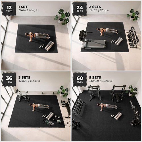 Bemaxx Gym Mats Set - 12 Pcs Interlocking EVA Foam Tiles for Home Workout | 48 Sqft Protective Flooring