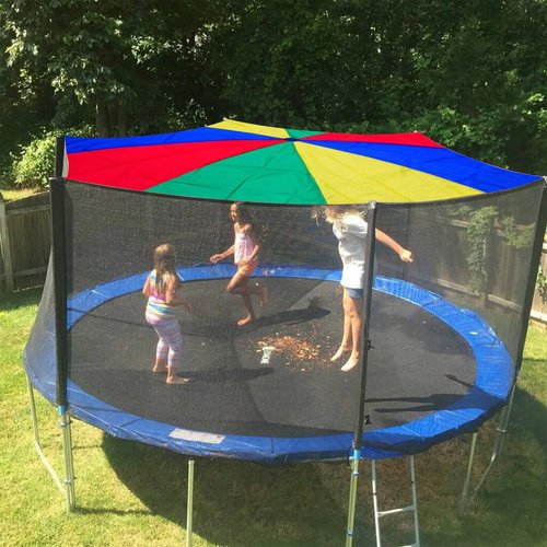 Dulousia Parachute 13ft - Gymnastics Parachute with Handles for Children Group Team Cooperative Games,Indoor Outdoor Gym Class Rainbow Parachute Birthday Church VBS Activity Field Days Supplies