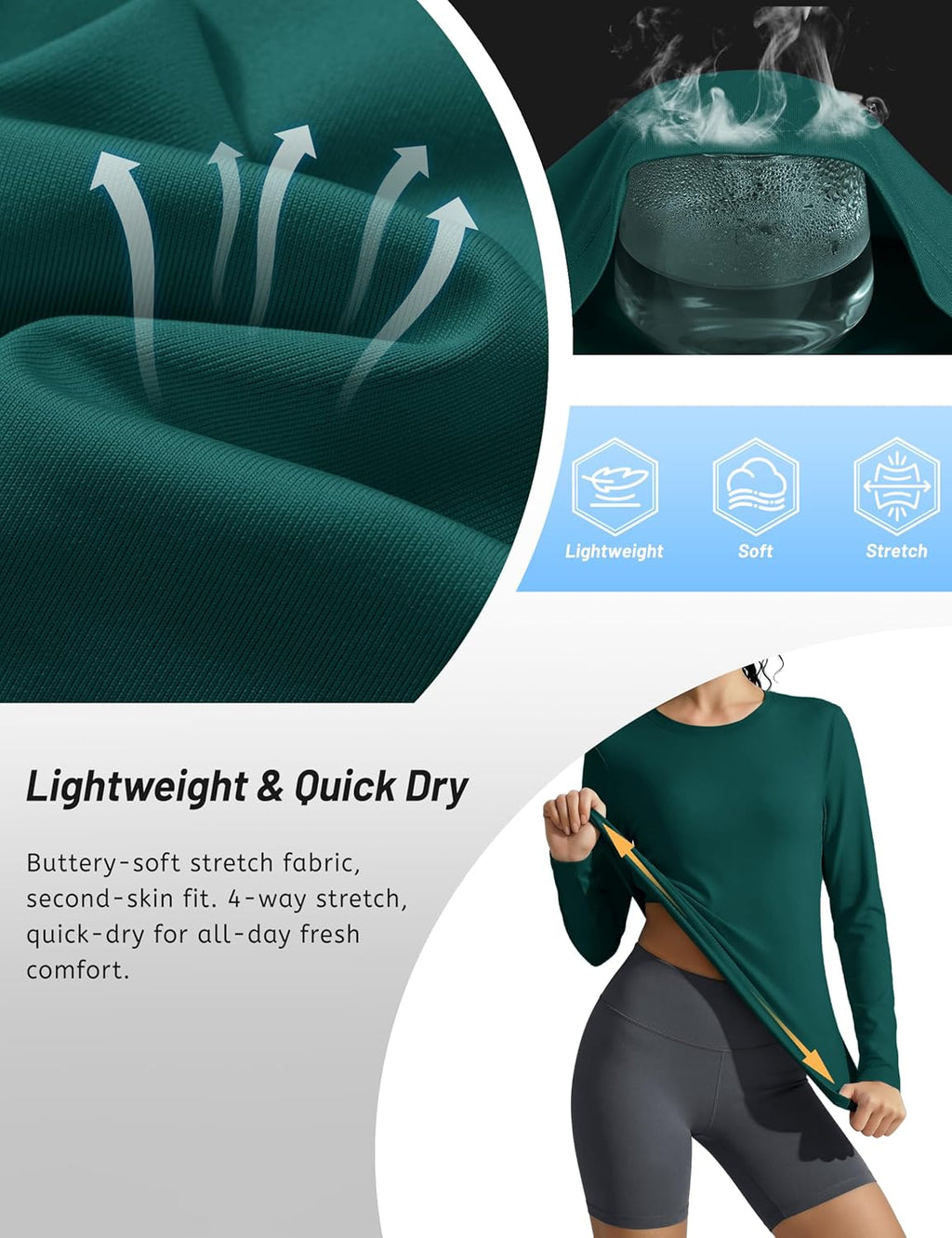TACVASEN Women's Long Sleeve UV Protection Shirt - Breathable Lightweight Workout Top for Outdoor Activities