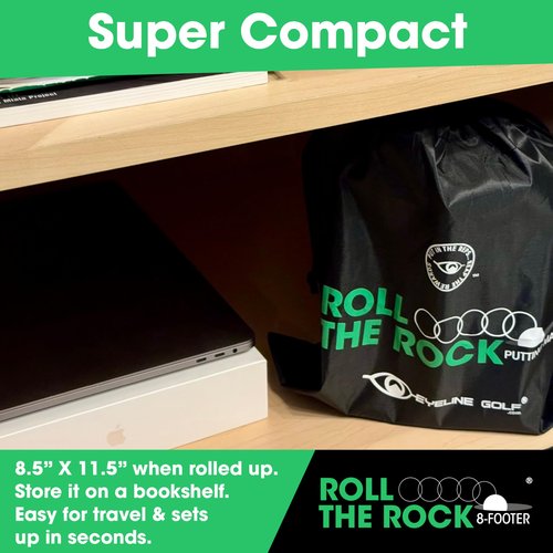 EyeLine Golf - Roll The Rock Putting Mat - Have Fun Perfecting Stroke, Alignment, Speed Control, Visualization, Consistency - Outdoor-Indoor-Compact (8-Foot Roll the Rock)