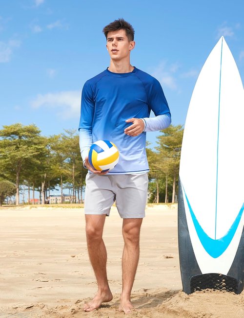 KPSUN Men's Swim Shirt - UPF 50+ Long Sleeve Rash Guard for UV Protection | Quick Dry Fishing Tee