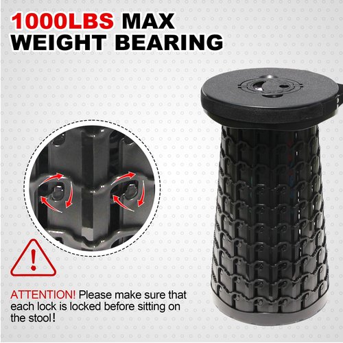 ALEVMOOM Upgraded 19.7" Collapsible Stool Portable,1000lbs Max Weight Foldable Stool for Adults Heavy Duty, Retractable Folding Telescoping Seat with Cushion for Outdoor Fishing Hiking BBQ