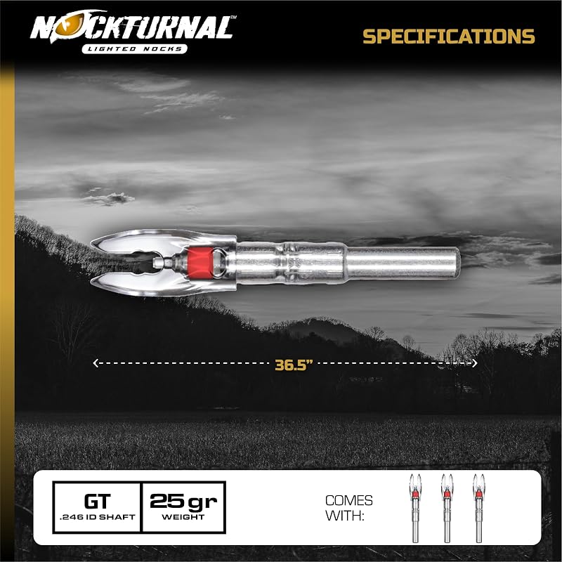 Nockturnal GT Lighted Archery Nocks 3-Pack Red .246 ID Fits Carbon Shafts