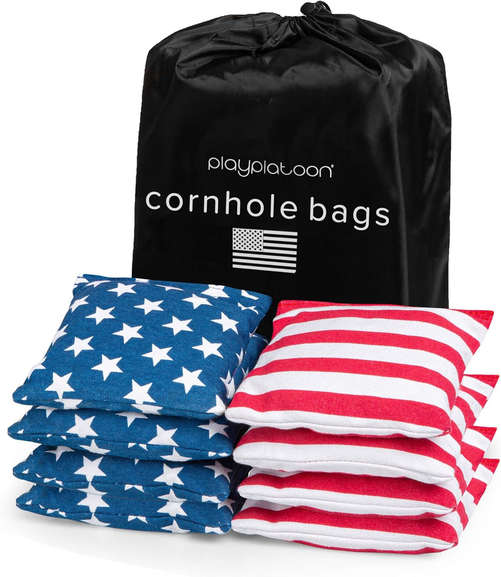 Play Platoon Premium Cornhole Bags - Weather Resistant Duckcloth Set of 8 - Regulation Size & Weight