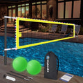 Base Free Swimming Pool Volleyball Net Set for Above Ground/Inground Pools with 1.5“ Aluminium Poles, 15-25 Width Adjustable Anti-Sagging Net, 2 Water Volleyballs and Carry Bag (Yellow)
