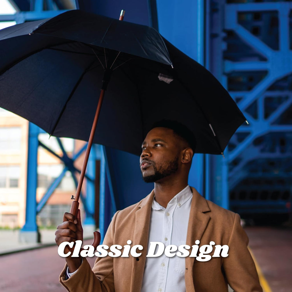 Totes Auto Open Umbrella - Water Repellent Design with Classic Wood J Hook Handle