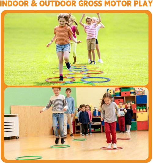 Hopscotch Rings - 10 Round Hoops (11-Inch) + 15 Connectors | Agility Rings for Kids, Enhance Gross Motor Skills