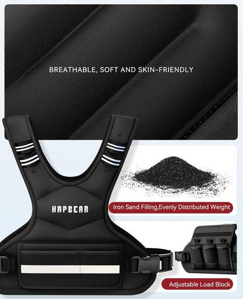 HAPBEAR Adjustable Weighted Vest for Men and Women, 4-10lbs with 6 Ironsand Weights and Large Pocket, Weight Vest for Workout, Strength Training, Running, Walking, Muscle Building, Weight Loss