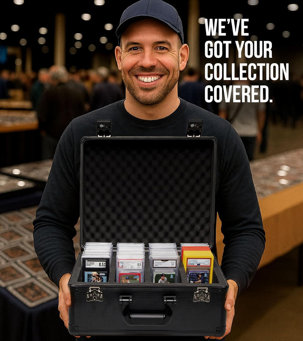 SLAB ARMOR Graded Card Storage Box - 4 Row Case Holds 160+ Slabs | Black with TSA Approved Lock