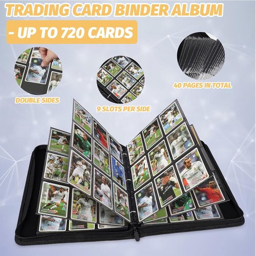 GERMUN 9 Pocket Card Binder - Premium Zip Trading Card Album for MTG, TCG & Sports Cards | Dark Blue, 720 Double-Sided Pockets