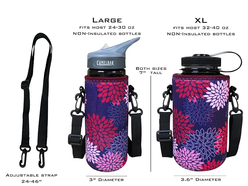 Paisley Koverz Water Bottle Carrier with Shoulder Strap - 24-30 oz (Variation: Paisley w/Strap+Large 24-30 oz)