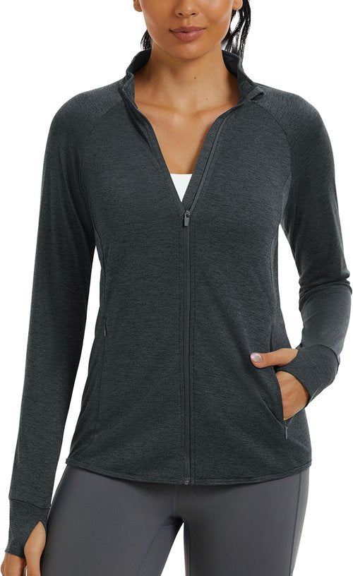 MAGCOMSEN Women's UPF 50+ Athletic Jacket - Lightweight Full Zip Workout Shirt for Hiking & Running