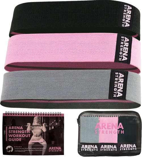 Arena Strength Fabric Booty Bands - Premium Resistance Bands for Legs & Butt | Includes Workout Guide & Carry Case
