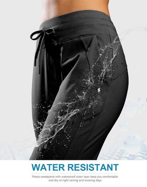 Soothfeel Women's Fleece Lined Joggers Water Resistant High Waisted Sweatpants Winter Warm Thermal Running Hiking Pant Pocket （Black XXL）