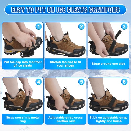 Ice Cleats for Shoes and Boots,Crampons Snow Traction Cleats for Walking on Snow and Ice,Non-Slip Shoe Grippers Slip-on Overshoe Stretch Footwear for Winter Walking Hiking Fishing(L)