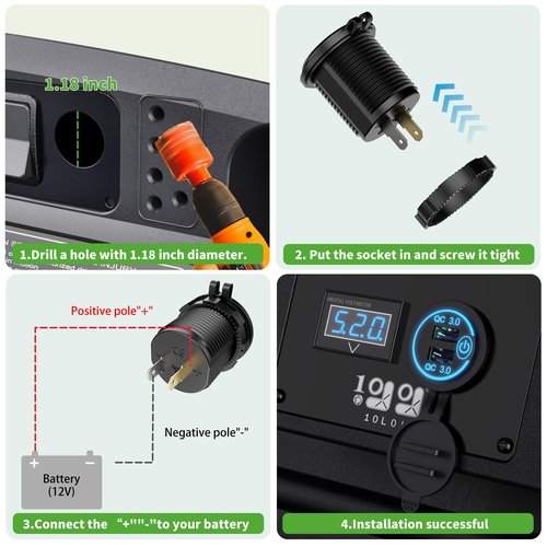 10L0L Golf Cart Quick Charge 3.0 Outlet Dual USB Charger Socket for Yamaha EZGO Club Car, 12V Input Double USB Ports Waterproof
