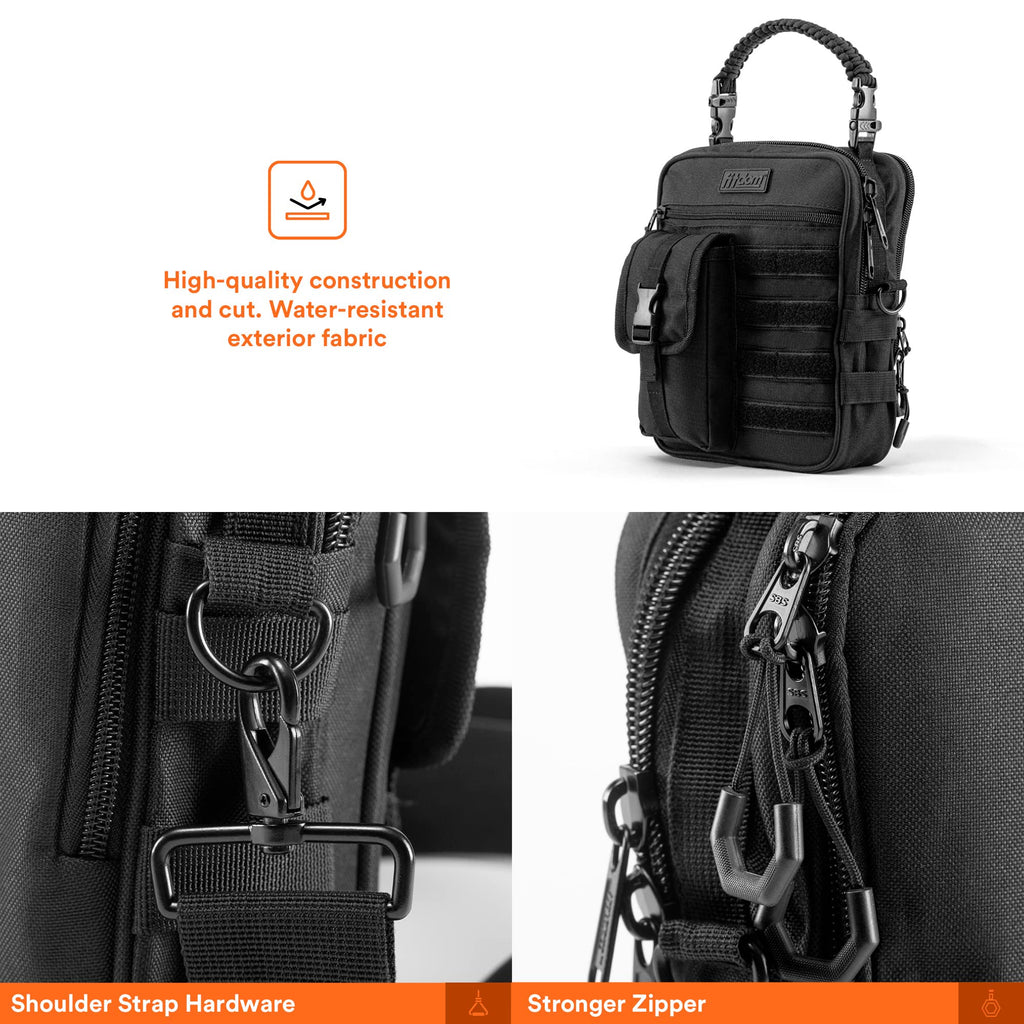 Fitdom Small Tactical Messenger Bag For Men & Women With Gun Holder. This Concealed Carry Bag with Pistol Handgun Holster EDC Has Multiple Ways to Carry as Sling, Shoulder, Crossbody & Side Bag