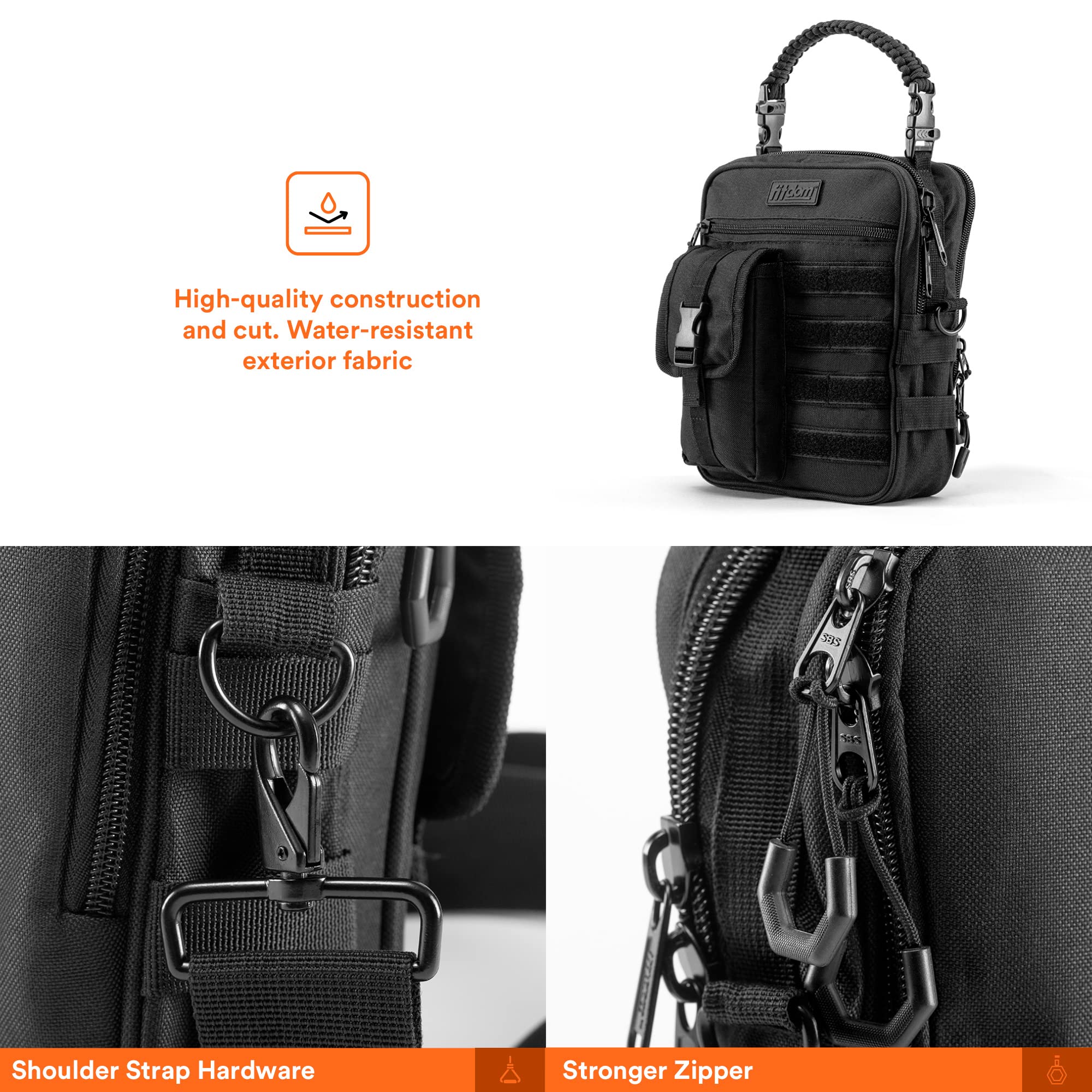 Fitdom Small Tactical Messenger Bag For Men & Women With Gun Holder. This Concealed Carry Bag with Pistol Handgun Holster EDC Has Multiple Ways to Carry as Sling, Shoulder, Crossbody & Side Bag