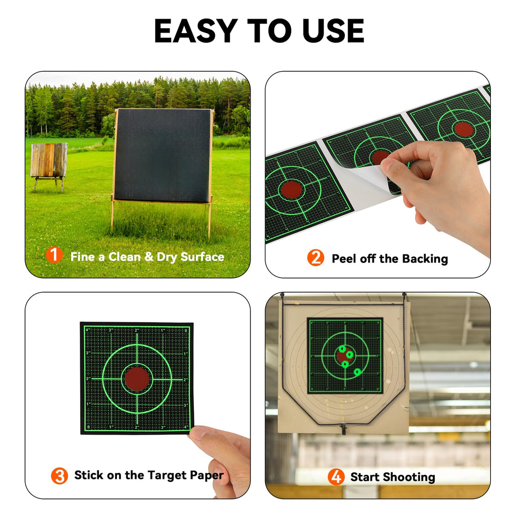 GearOZ Green Sight in Splatter Target Stickers 4" Reactive Paper Targets with Precision Location, 200PCS Adhesive Shooting Target, Dark Grid Bottom Line Calibration for BB Gun/Pellet Gun/Airsoft