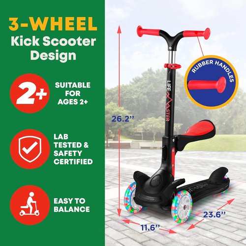 3 Wheel Scooter for Kids by [Brand Name] - Adjustable Height, Foldable Seat & LED Wheels | Safe Indoor & Outdoor Fun