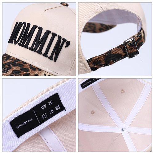 Vintage Two-Tone Trucker Hat Adjustable Baseball Cap with Mommin Embroidery Ponytail Fit Unisex Outdoor Casual Headwear (Leopard)