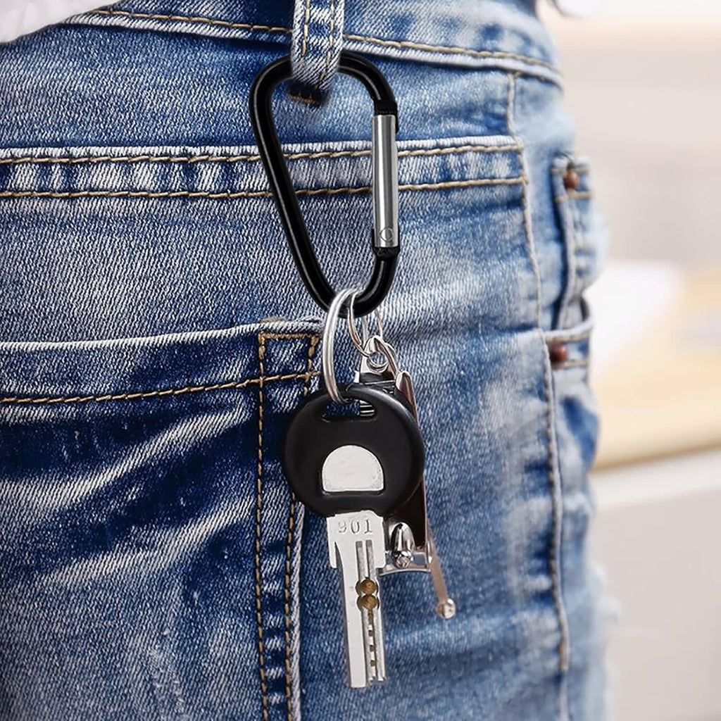 Skiennix 30PCS Aluminum Carabiner Clips - Durable D Shape Spring Snap Hooks with Keyring Keychain
