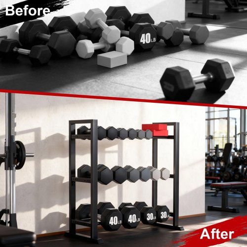 Rvggher 3 Tier Dumbbell Rack, Weight Rack for Home Gym, 450Lb Capacity Heavy-Duty Weight Rack for Dumbbells Kettlebells Space-Saving Weight Storage Racks (Rack Only)