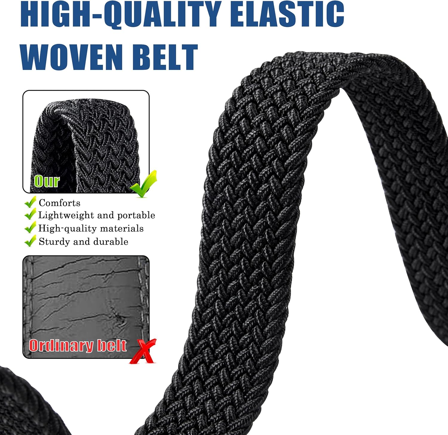 UNGGJKB Men's Woven Golf Belts - 2 Pack Elastic Casual Belts for Jeans | Perfect Gift Option
