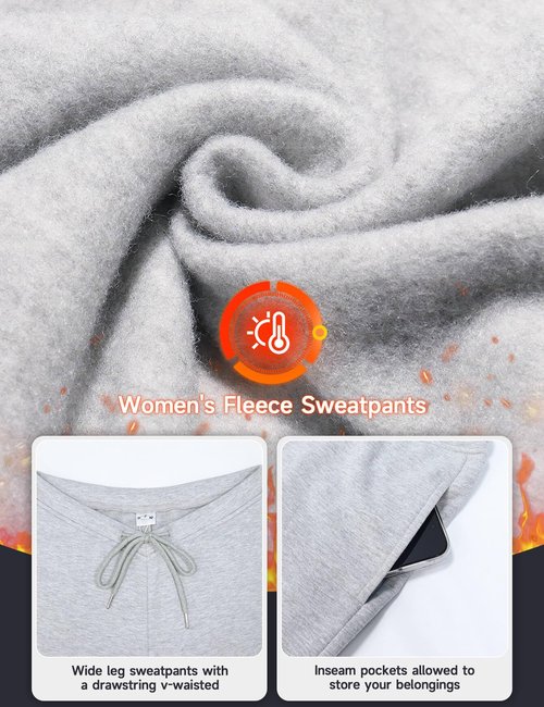 HeSaYep Wide Leg Sweatpants Women Baggy Fleece Lined High Waisted Sweat Pants Drawstring Casual Trousers Straight Leg y2k Pants with Pockets Grey M